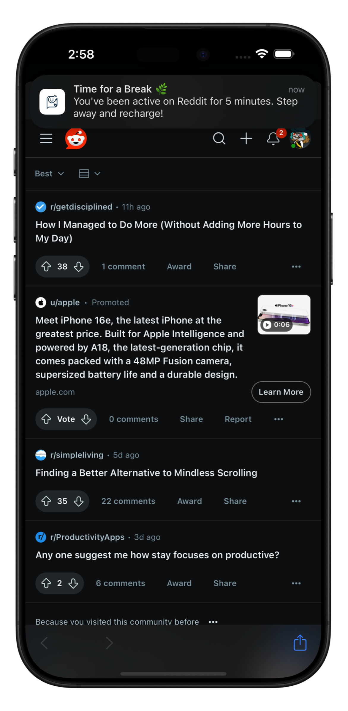 Wellness Hub resources and break reminders