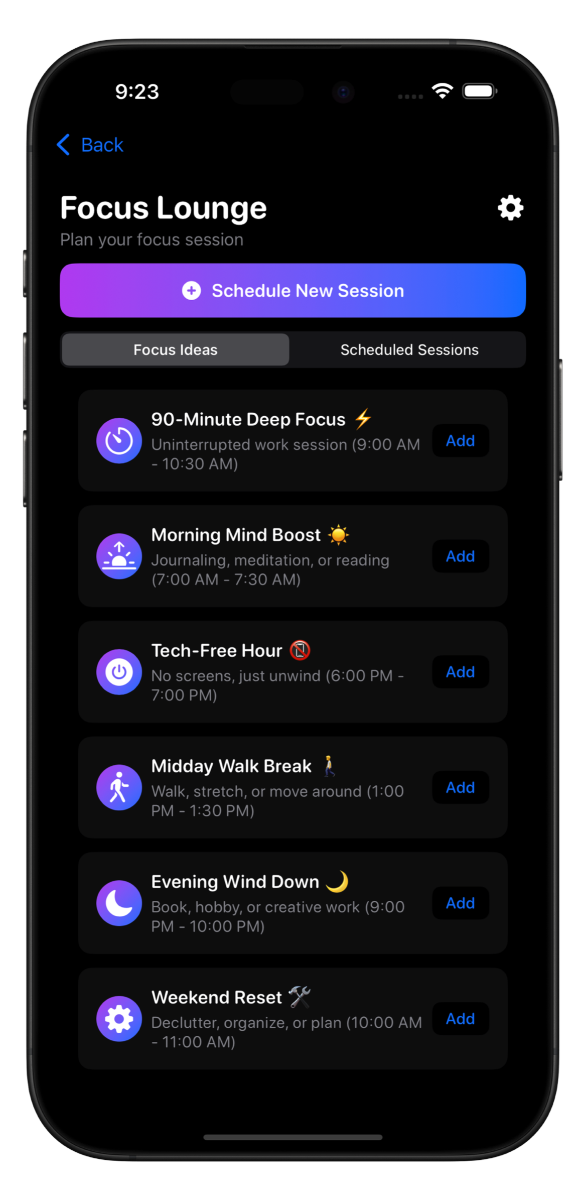 Deep Focus Mode session planner